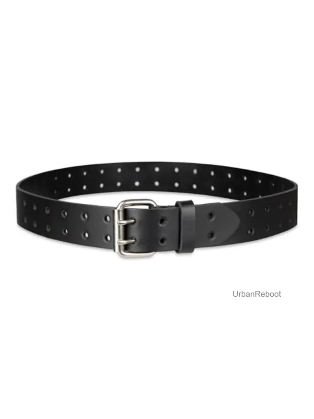Men's Leather Belt with Roller Double-Prong Buckle - Fully Adjustable